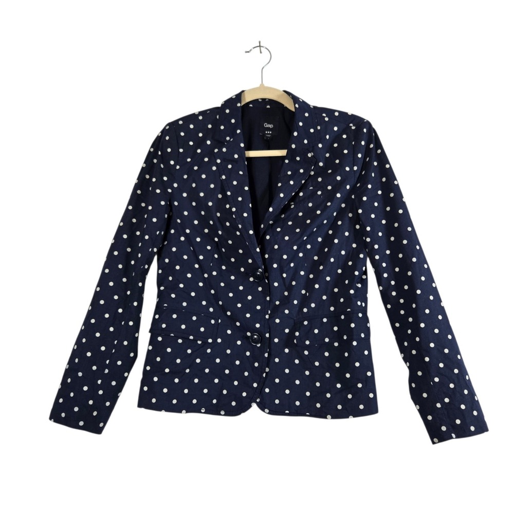Gap Outlet Blazer Womens XS Blue White Polka Dot Lightweight Cotton